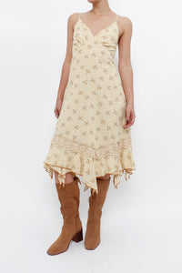Vintage x Made in Thailand x Light Yellow Floral Midi Dress (S, M)