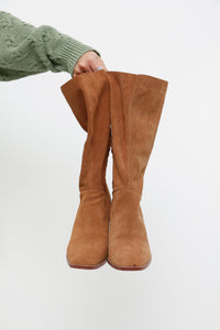 Modern x Camel Suede Heeled Slouch Boot (8.5, 9)