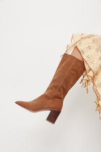 Modern x Camel Suede Heeled Slouch Boot (8.5, 9)