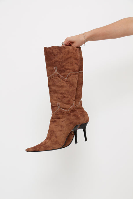 Vintage x Camel Faux Suede Boot (7.5, 8)