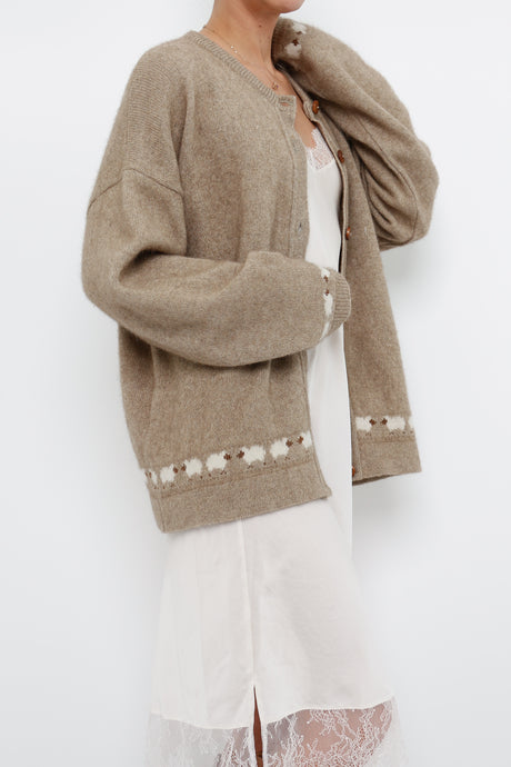 Vintage x Made in New Zealand x Beige Sheep Patterned Soft Cardigan (XS-L)