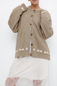 Vintage x Made in New Zealand x Beige Sheep Patterned Soft Cardigan (XS-L)