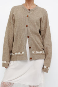 Vintage x Made in New Zealand x Beige Sheep Patterned Soft Cardigan (XS-L)