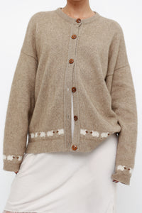 Vintage x Made in New Zealand x Beige Sheep Patterned Soft Cardigan (XS-L)