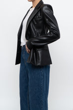 Load image into Gallery viewer, emmy deveaux x black faux leather blazer (xs)