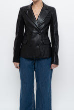 Load image into Gallery viewer, emmy deveaux x black faux leather blazer (xs)