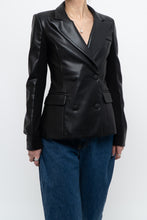 Load image into Gallery viewer, emmy deveaux x black faux leather blazer (xs)