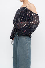 Load image into Gallery viewer, TULAROSA x Made in India x Navy Beaded Off-Shoulder Blouse (M, L)