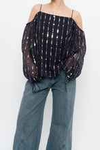 Load image into Gallery viewer, TULAROSA x Made in India x Navy Beaded Off-Shoulder Blouse (M, L)