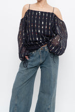 Load image into Gallery viewer, TULAROSA x Made in India x Navy Beaded Off-Shoulder Blouse (M, L)
