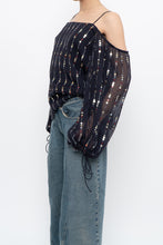 Load image into Gallery viewer, TULAROSA x Made in India x Navy Beaded Off-Shoulder Blouse (M, L)