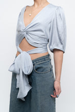 Load image into Gallery viewer, BA&amp;SH x Deadstock Baby Blue Satin Crop Blouse (M, L)