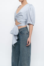 Load image into Gallery viewer, BA&amp;SH x Deadstock Baby Blue Satin Crop Blouse (M, L)