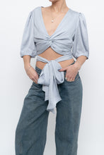 Load image into Gallery viewer, BA&amp;SH x Deadstock Baby Blue Satin Crop Blouse (M, L)