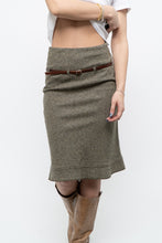 Load image into Gallery viewer, Vintage x Heathered Green Wool Belted Midi Skirt (XS)