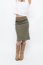 Load image into Gallery viewer, Vintage x Heathered Green Wool Belted Midi Skirt (XS)