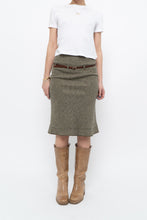 Load image into Gallery viewer, Vintage x Heathered Green Wool Belted Midi Skirt (XS)