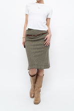 Load image into Gallery viewer, Vintage x Heathered Green Wool Belted Midi Skirt (XS)