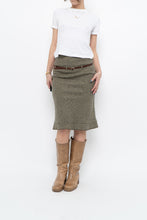 Load image into Gallery viewer, Vintage x Heathered Green Wool Belted Midi Skirt (XS)