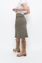 Load image into Gallery viewer, Vintage x Heathered Green Wool Belted Midi Skirt (XS)