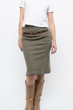 Load image into Gallery viewer, Vintage x Heathered Green Wool Belted Midi Skirt (XS)