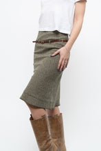 Load image into Gallery viewer, Vintage x Heathered Green Wool Belted Midi Skirt (XS)
