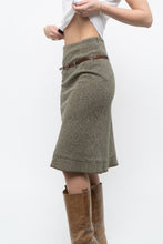 Load image into Gallery viewer, Vintage x Heathered Green Wool Belted Midi Skirt (XS)