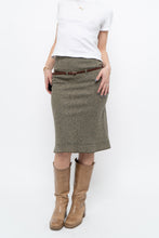 Load image into Gallery viewer, Vintage x Heathered Green Wool Belted Midi Skirt (XS)