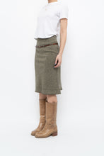Load image into Gallery viewer, Vintage x Heathered Green Wool Belted Midi Skirt (XS)