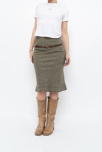Load image into Gallery viewer, Vintage x Heathered Green Wool Belted Midi Skirt (XS)