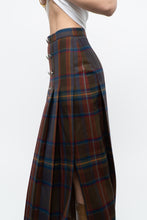Load image into Gallery viewer, Vintage x Made in Scotland x Brown, Navy Plaid Pleated Wool Maxi Skirt (XS)