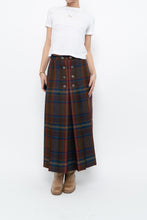Load image into Gallery viewer, Vintage x Made in Scotland x Brown, Navy Plaid Pleated Wool Maxi Skirt (XS)