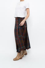 Load image into Gallery viewer, Vintage x Made in Scotland x Brown, Navy Plaid Pleated Wool Maxi Skirt (XS)