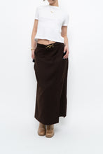 Load image into Gallery viewer, Vintage x Made in Canada x Dark Brown Wool Gold Chain Maxi Skirt (XS)