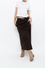 Load image into Gallery viewer, Vintage x Made in Canada x Dark Brown Wool Gold Chain Maxi Skirt (XS)