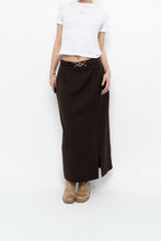Load image into Gallery viewer, Vintage x Made in Canada x Dark Brown Wool Gold Chain Maxi Skirt (XS)