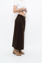 Load image into Gallery viewer, Vintage x Made in Canada x Dark Brown Wool Gold Chain Maxi Skirt (XS)