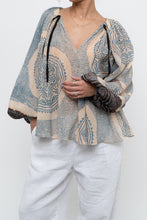 Load image into Gallery viewer, ULLA JOHNSON x Beige, Blue Patterned Flowy Metallic Blouse (XS-M)