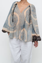 Load image into Gallery viewer, ULLA JOHNSON x Beige, Blue Patterned Flowy Metallic Blouse (XS-M)