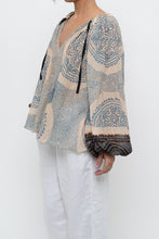 Load image into Gallery viewer, ULLA JOHNSON x Beige, Blue Patterned Flowy Metallic Blouse (XS-M)