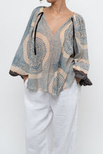 Load image into Gallery viewer, ULLA JOHNSON x Beige, Blue Patterned Flowy Metallic Blouse (XS-M)