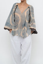 Load image into Gallery viewer, ULLA JOHNSON x Beige, Blue Patterned Flowy Metallic Blouse (XS-M)