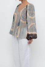 Load image into Gallery viewer, ULLA JOHNSON x Beige, Blue Patterned Flowy Metallic Blouse (XS-M)
