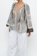 Load image into Gallery viewer, ULLA JOHNSON x Beige, Blue Patterned Flowy Metallic Blouse (XS-M)
