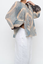Load image into Gallery viewer, ULLA JOHNSON x Beige, Blue Patterned Flowy Metallic Blouse (XS-M)