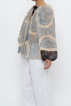 Load image into Gallery viewer, ULLA JOHNSON x Beige, Blue Patterned Flowy Metallic Blouse (XS-M)