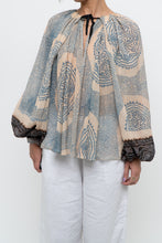 Load image into Gallery viewer, ULLA JOHNSON x Beige, Blue Patterned Flowy Metallic Blouse (XS-M)