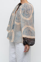 Load image into Gallery viewer, ULLA JOHNSON x Beige, Blue Patterned Flowy Metallic Blouse (XS-M)