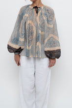 Load image into Gallery viewer, ULLA JOHNSON x Beige, Blue Patterned Flowy Metallic Blouse (XS-M)