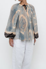 Load image into Gallery viewer, ULLA JOHNSON x Beige, Blue Patterned Flowy Metallic Blouse (XS-M)
